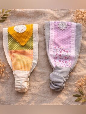 Hippie Boho Patchwork Wide Headbands Duo, Fits All Cotton Linen Floral Hairbands